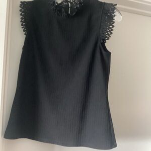 White House Black Market Black Ribbed Ruffled Blouse